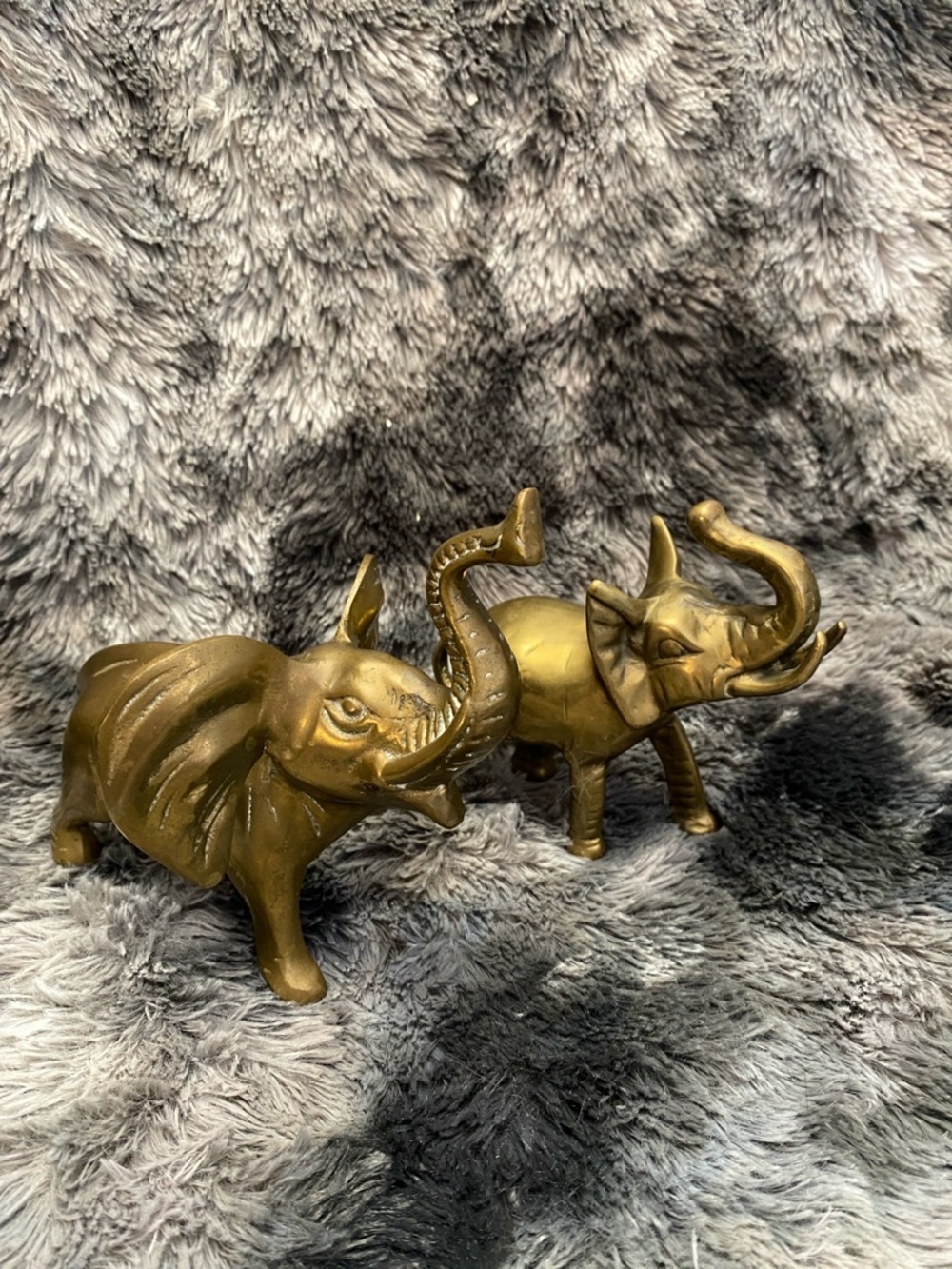 Brass Finish Elephant Figurines - Decorative Pair